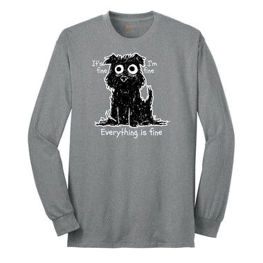 Stressed Dog Design Long Sleeve Tee - Athletic Grey