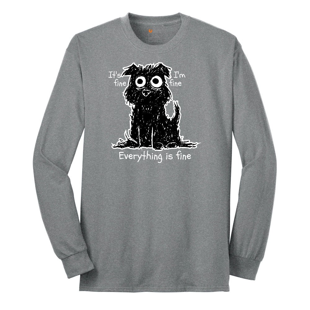 Stressed Dog Design Long Sleeve Tee - Athletic Grey