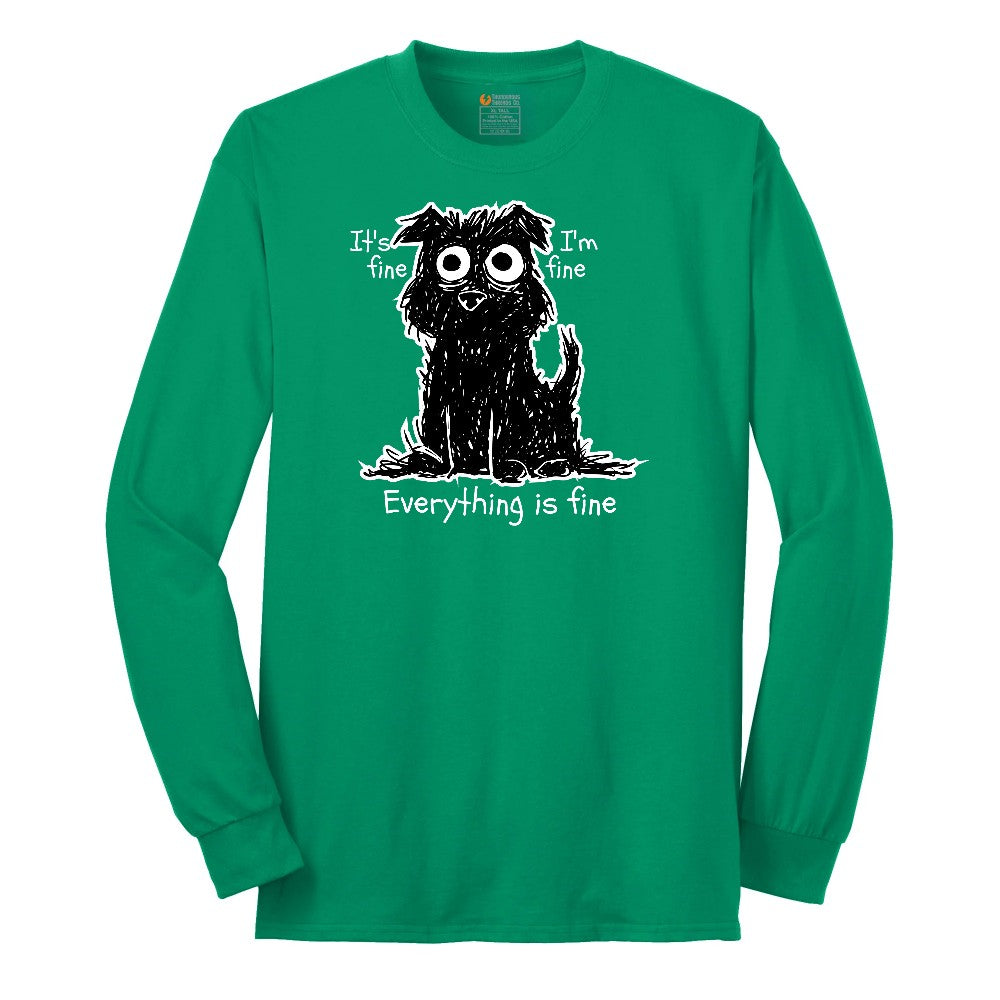 Stressed Dog Design Long Sleeve Tee - Kelly Green
