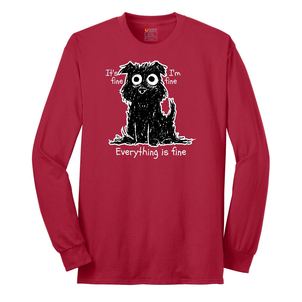 Stressed Dog Design Long Sleeve Tee - Red