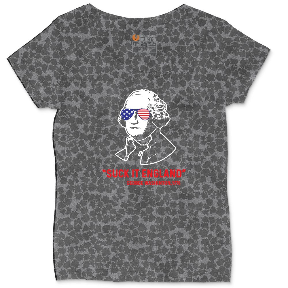 Suck It England Ladies Curvy Tee - Black Leopard