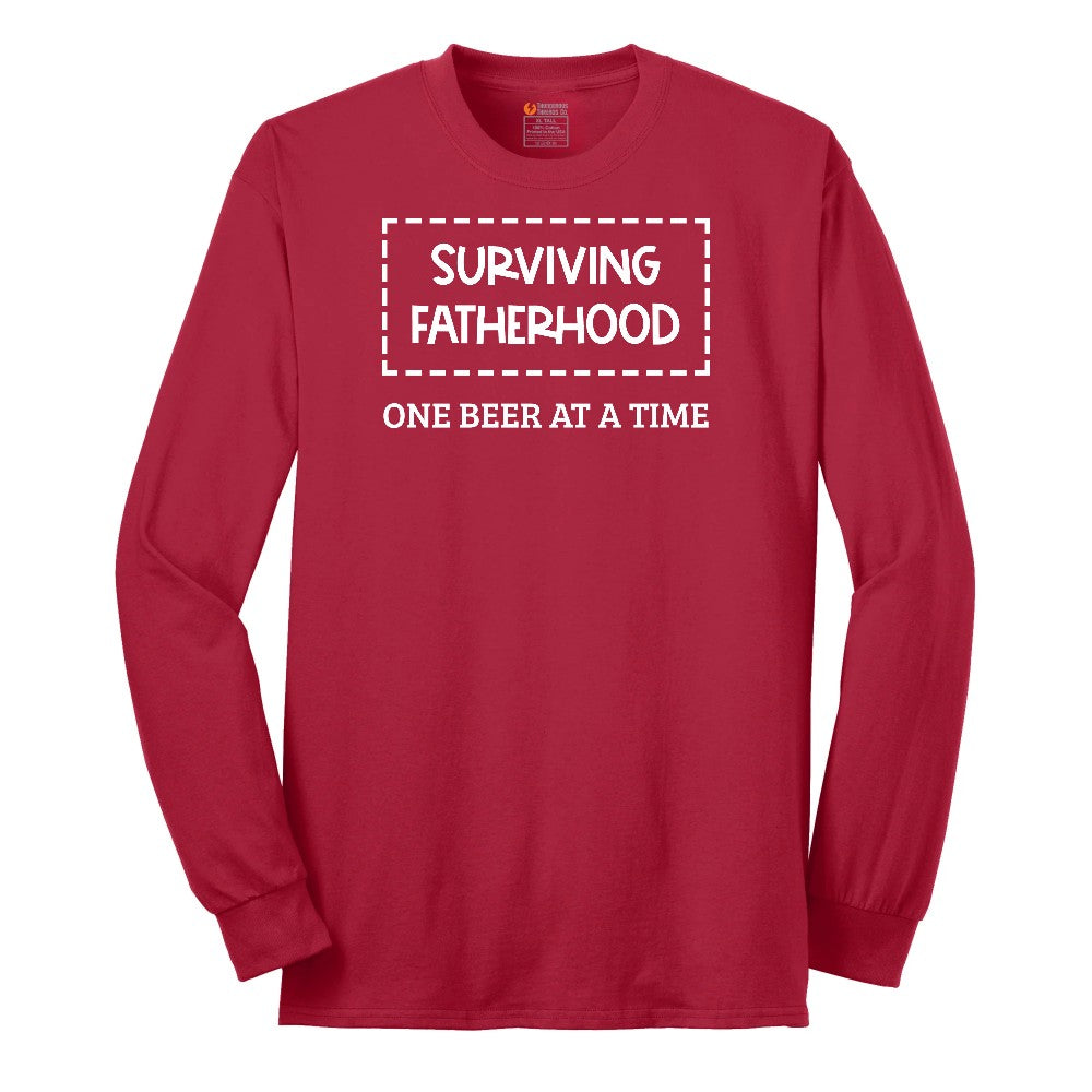 Surviving Fatherhood One Beer at a Time Long Sleeve Tee - Red