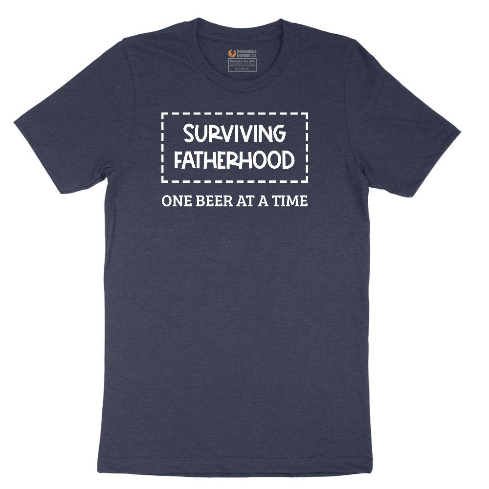 Surviving Fatherhood One Beer at a Time Short Sleeve Tee - Heather Navy