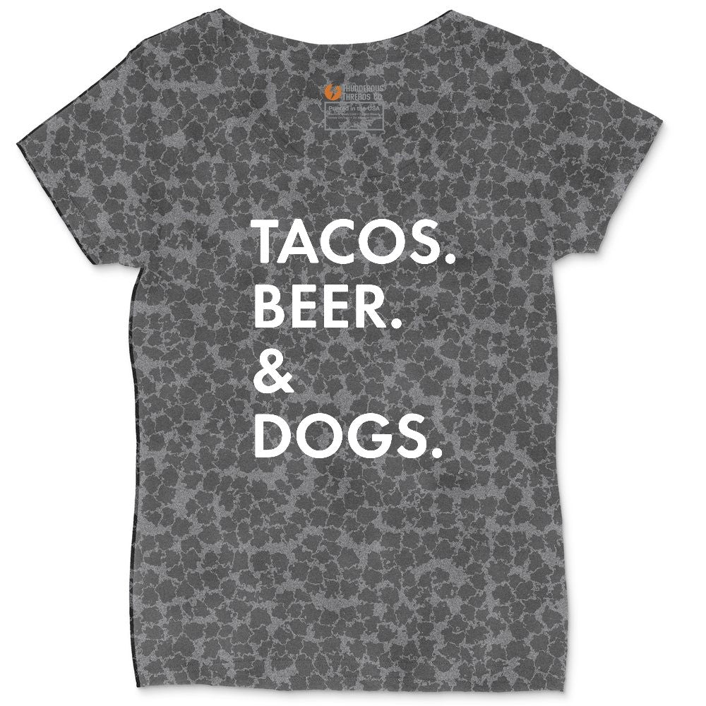 Tacos Beer Dogs Ladies Curvy Tee - Black Leopard