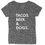 Tacos Beer Dogs Ladies Curvy Tee - Black Leopard