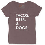 Tacos Beer Dogs Ladies Curvy Tee - Sangria Blackout