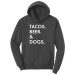 Tacos Beer Dogs Ladies Hoodie - Dark Heather Grey