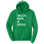 Tacos Beer Dogs Ladies Hoodie - Kelly Green