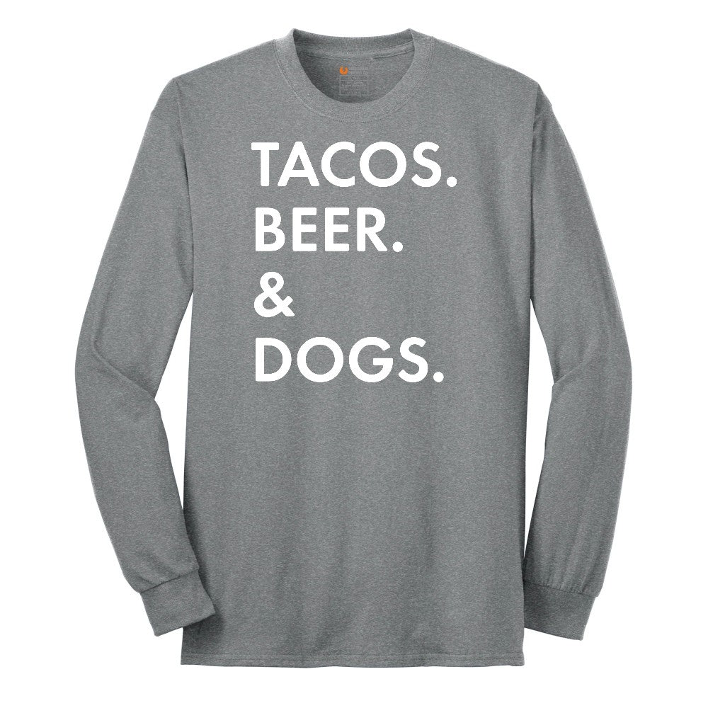 Tacos Beer Dogs Long Sleeve Tee - Athletic Grey