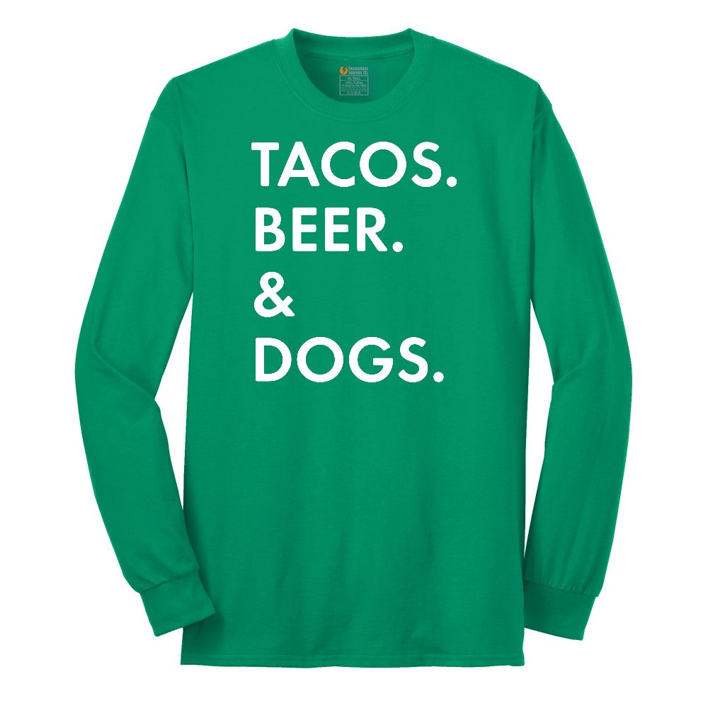 Tacos Beer Dogs Long Sleeve Tee - Kelly Green