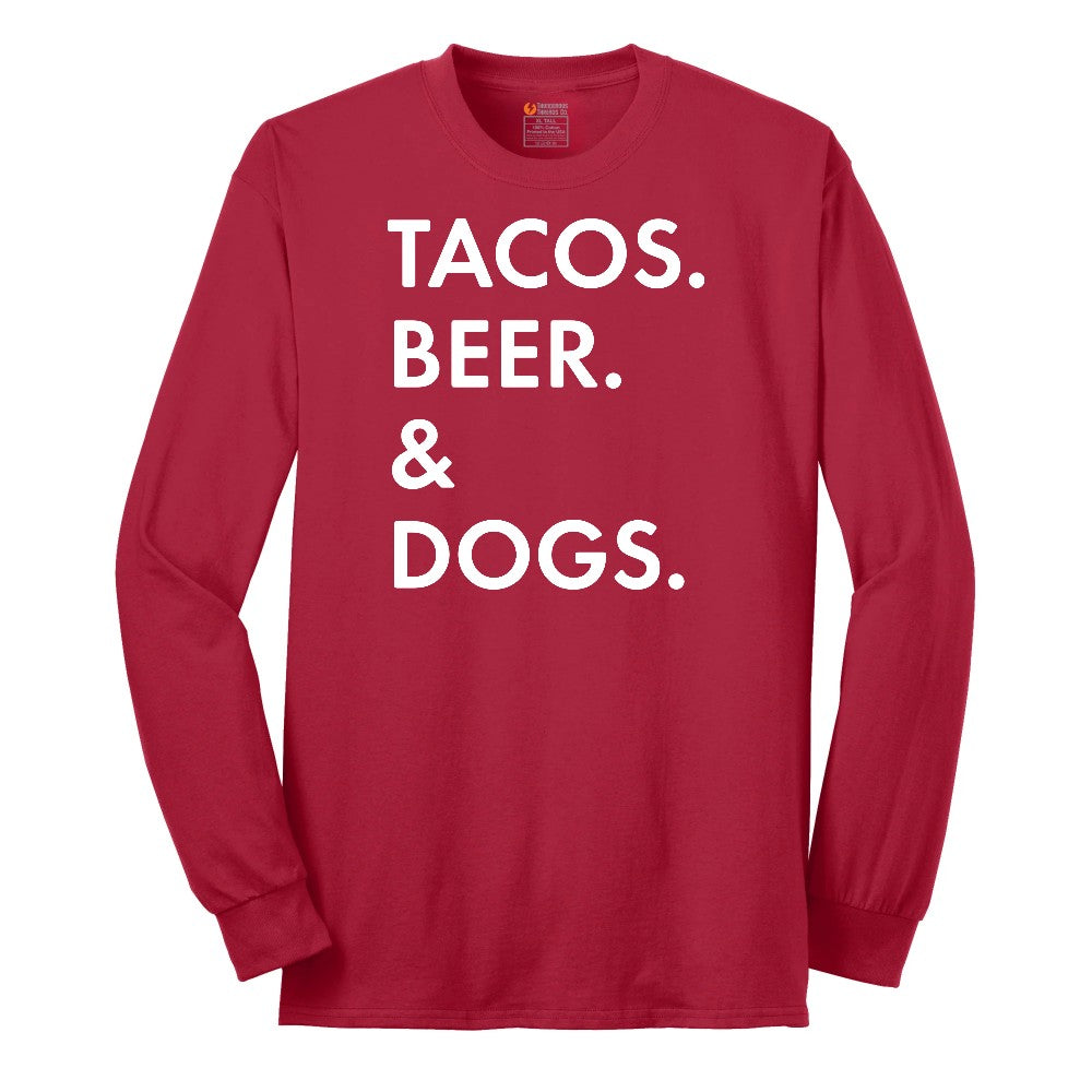 Tacos Beer Dogs Long Sleeve Tee - Red