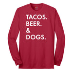 Tacos Beer Dogs Long Sleeve Tee - Red