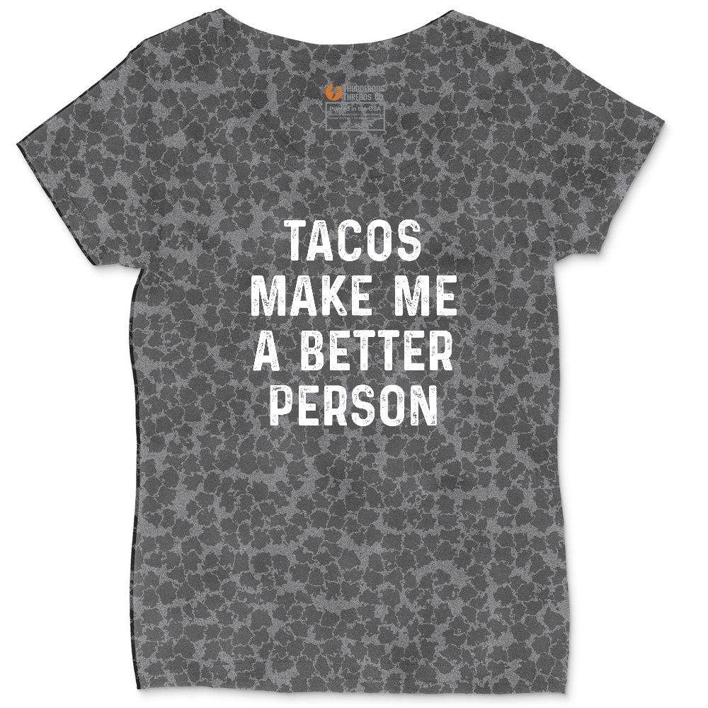 Tacos Make Me a Better Person Ladies Curvy Tee - Black Leopard