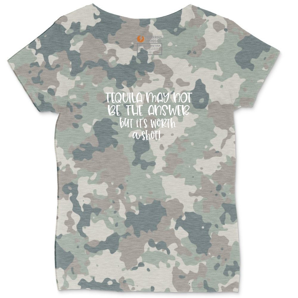 Tequila May Not be the Answer but Its Worth a Shot Ladies Curvy Tee - Vintage Camo