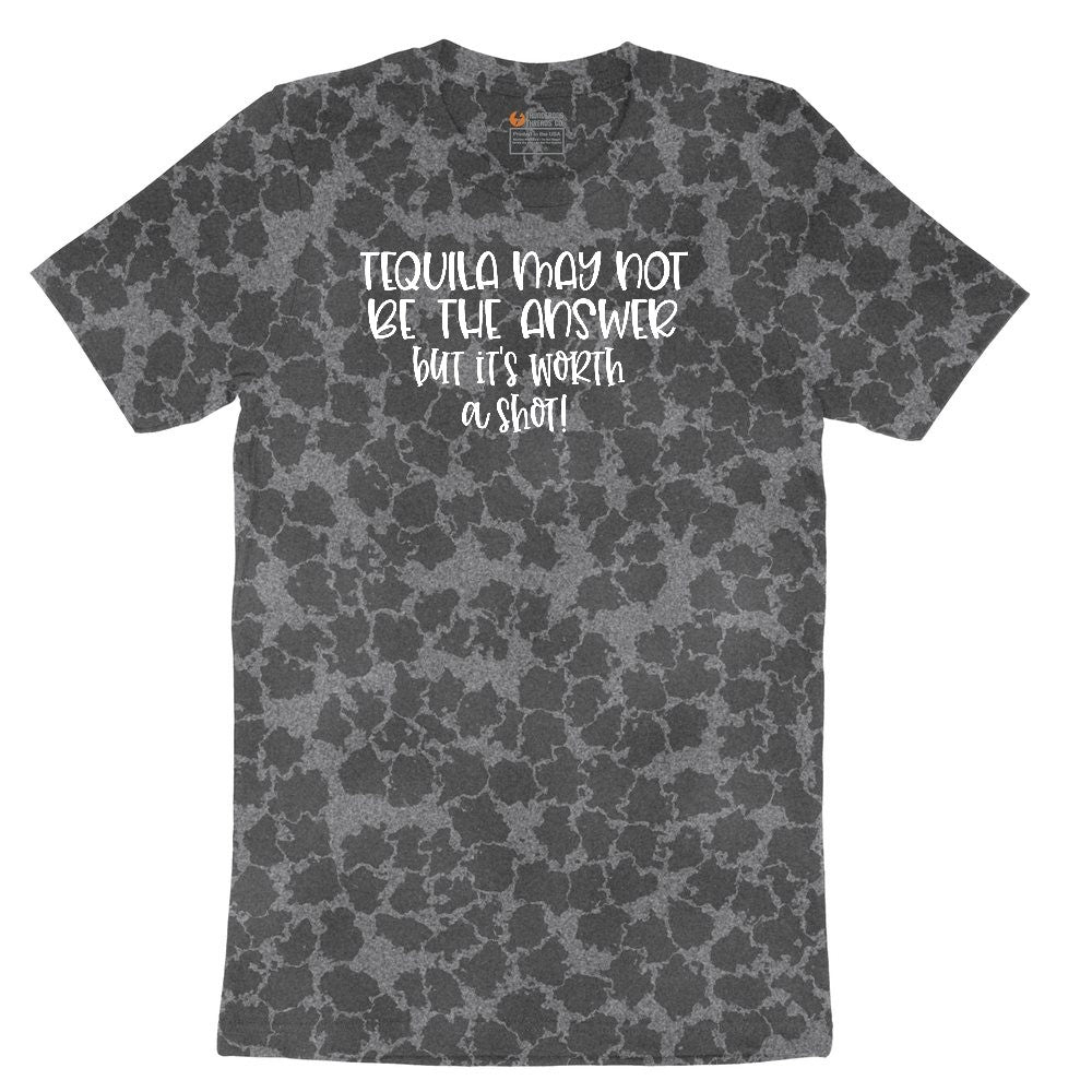 Tequila May Not be the Answer but Its Worth a Shot Ladies Short Sleeve Tee - Black Leopard