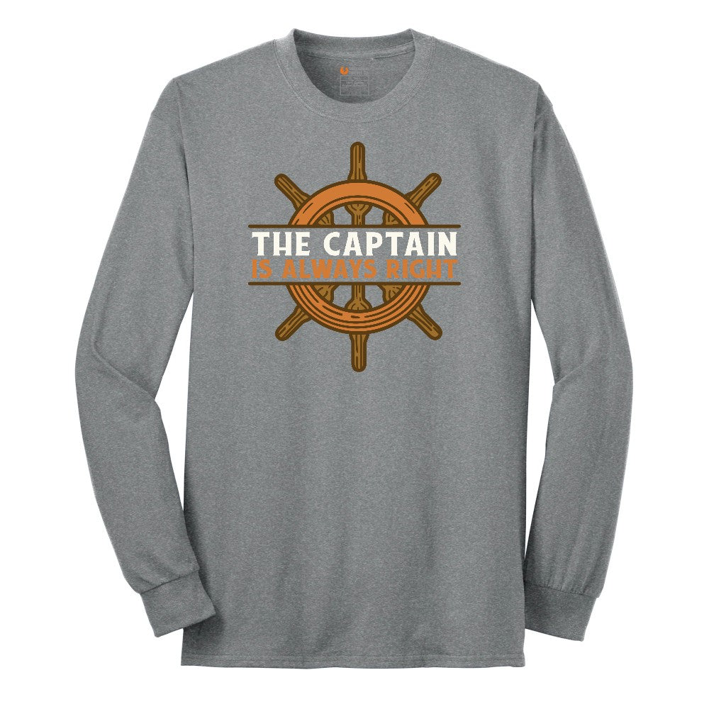 The Captain is Always Right Long Sleeve Tee - Athletic Grey