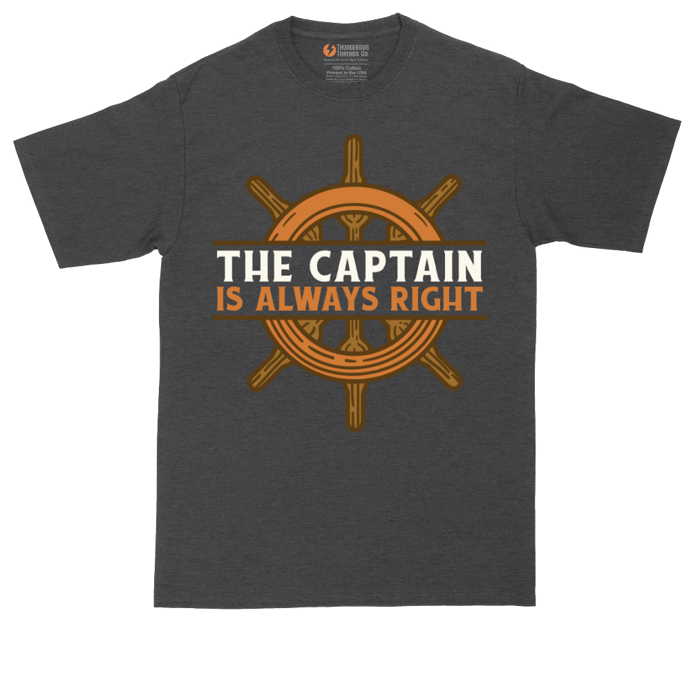 The Captain is Always Right tall t-shirt for men in Dark Heather Grey