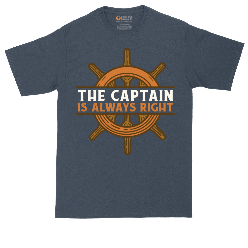 The Captain is Always Right tall t-shirt for men in Heather Navy