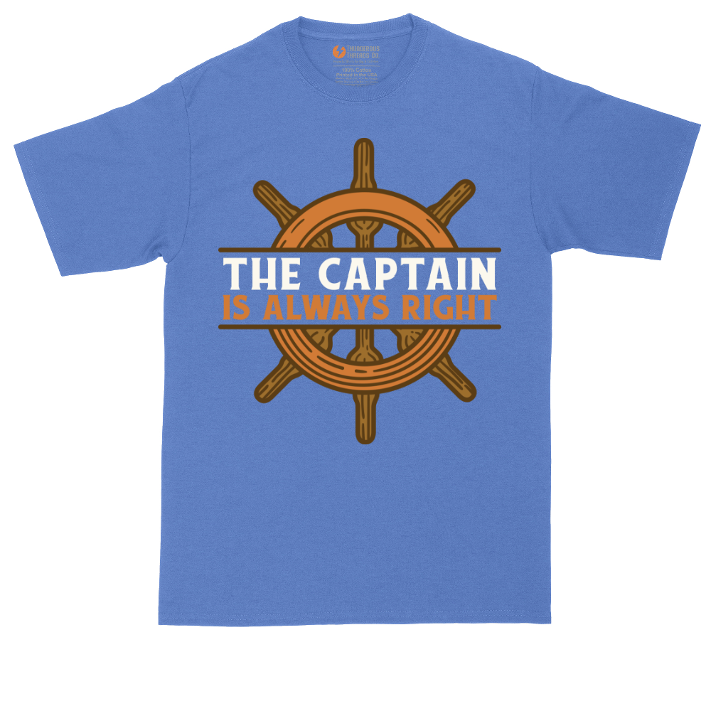 The Captain is Always Right tall t-shirt for men in Heather Royal