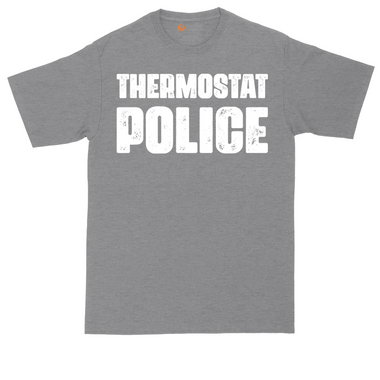Thermostat Police tall t-shirt for men in Dark Heather Grey