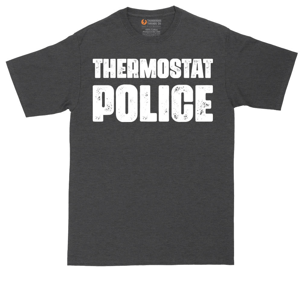 Thermostat Police tall t-shirt for men in Dark Heather Grey