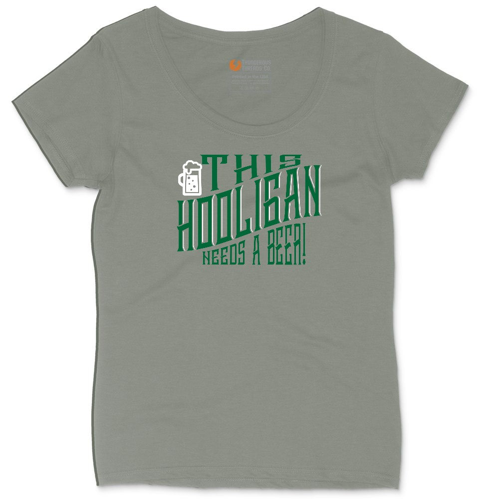 This Hooligan Needs a Beer Ladies Curvy Tee - Bamboo Blackout