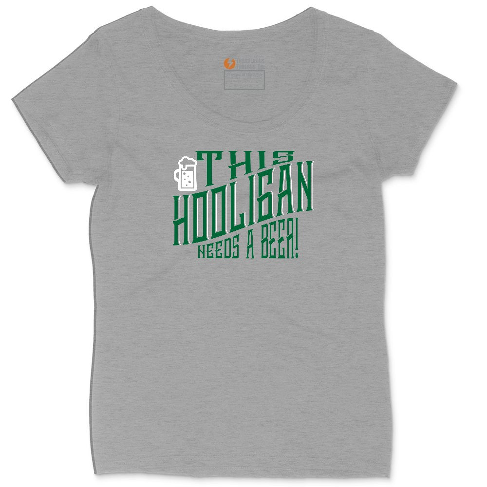 This Hooligan Needs a Beer Ladies Curvy Tee - Granite Heather
