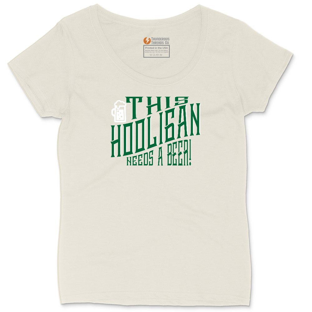 This Hooligan Needs a Beer Ladies Curvy Tee - Natural Heather
