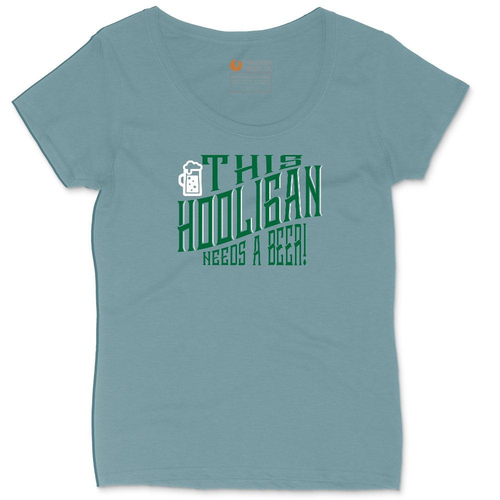 This Hooligan Needs a Beer Ladies Curvy Tee - Surf Blackout
