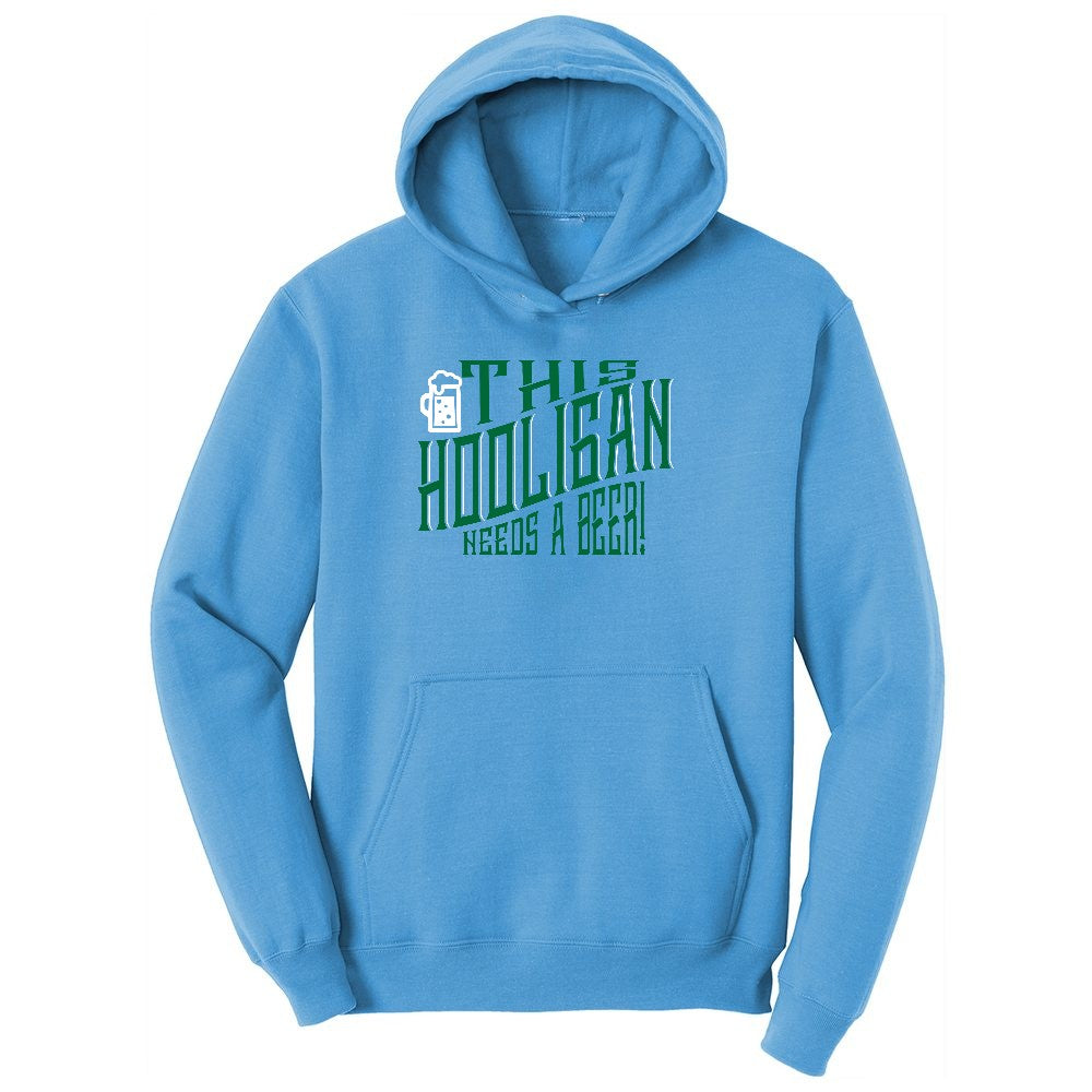 This Hooligan Needs a Beer Ladies Hoodie - Aquatic Blue