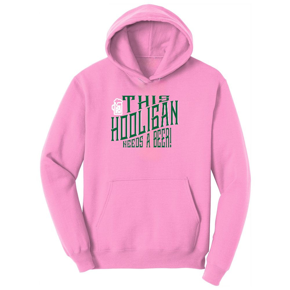 This Hooligan Needs a Beer Ladies Hoodie - Candy Pink