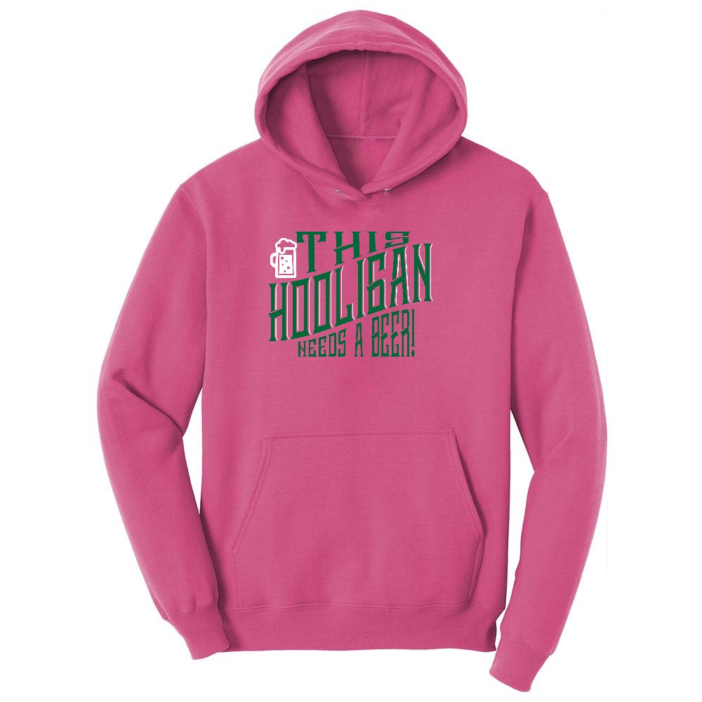 This Hooligan Needs a Beer Ladies Hoodie - Sangria