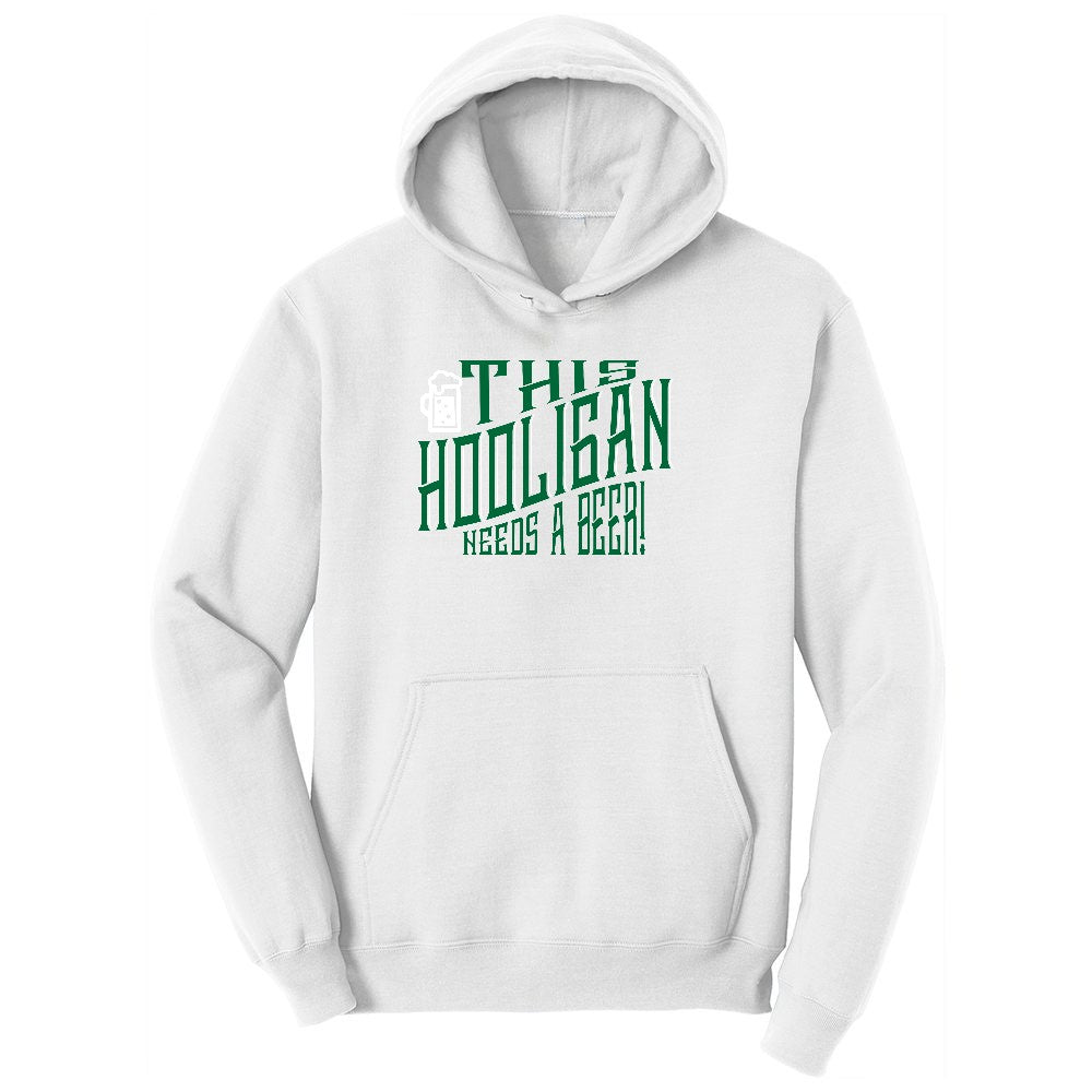 This Hooligan Needs a Beer Ladies Hoodie - White