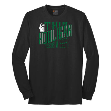 This Hooligan Needs a Beer Long Sleeve Tee - Jet Black