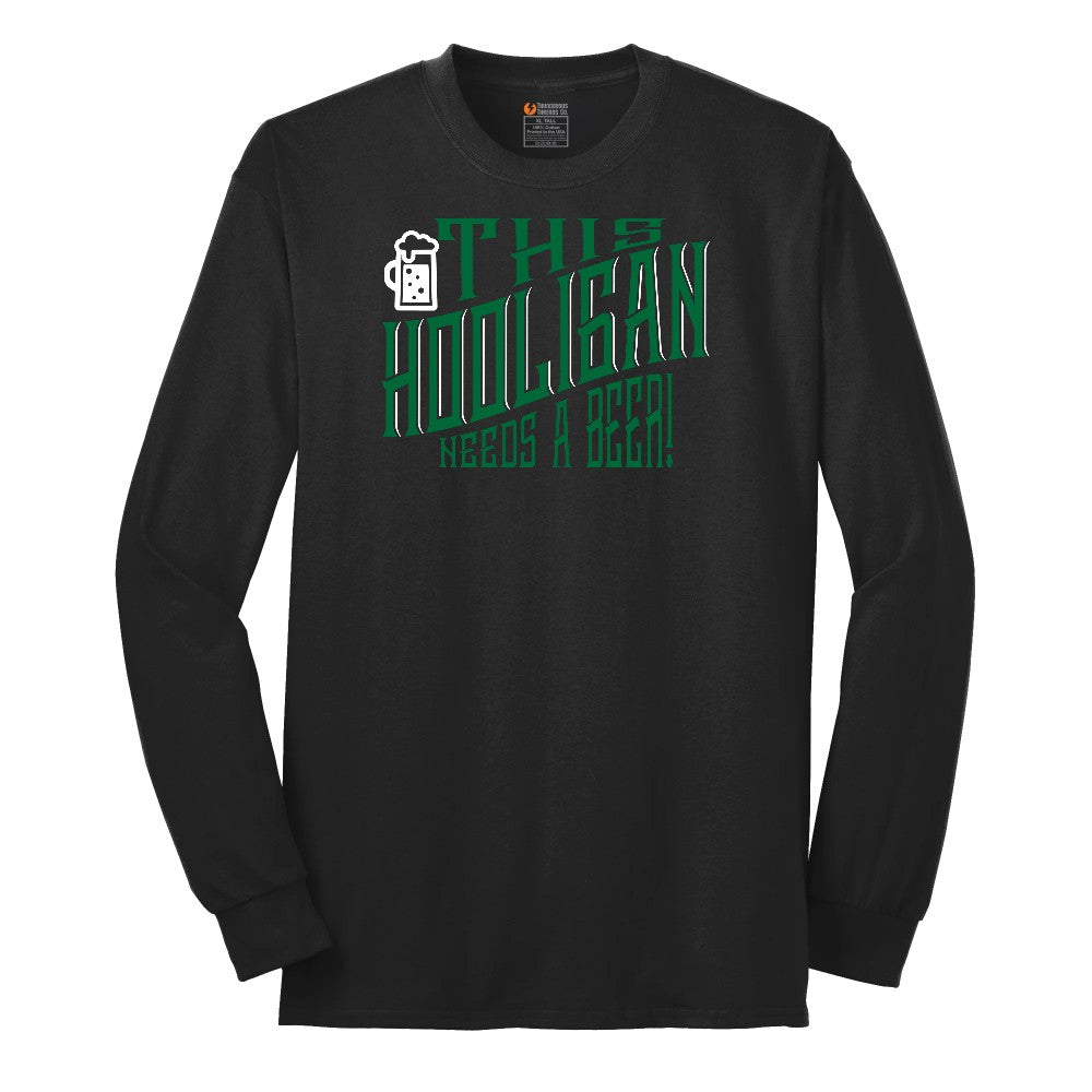 This Hooligan Needs a Beer Long Sleeve Tee - Jet Black