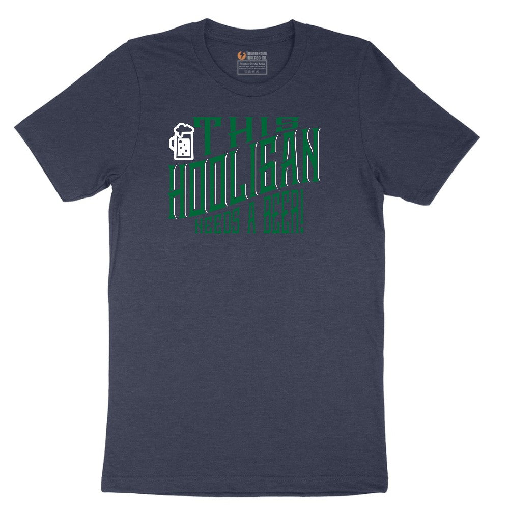 This Hooligan Needs a Beer Short Sleeve Tee - Heather Navy