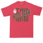 This Hooligan Needs a Beer tall t-shirt for men in Heather Red