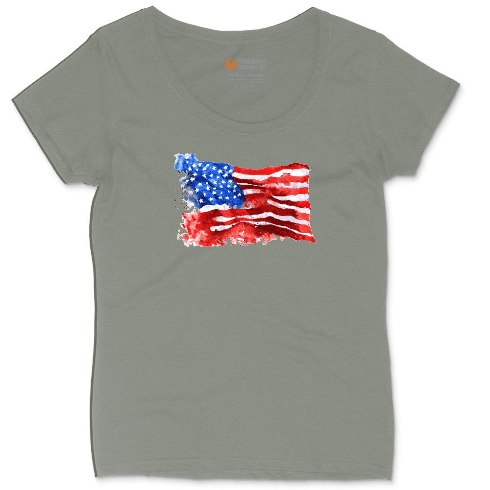 USA Flag Grunge Ladies Curvy Tee - Bamboo Blackout