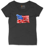 USA Flag Grunge Ladies Curvy Tee - Black