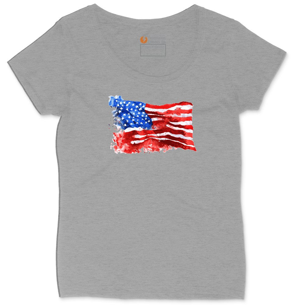 USA Flag Grunge Ladies Curvy Tee - Granite Heather