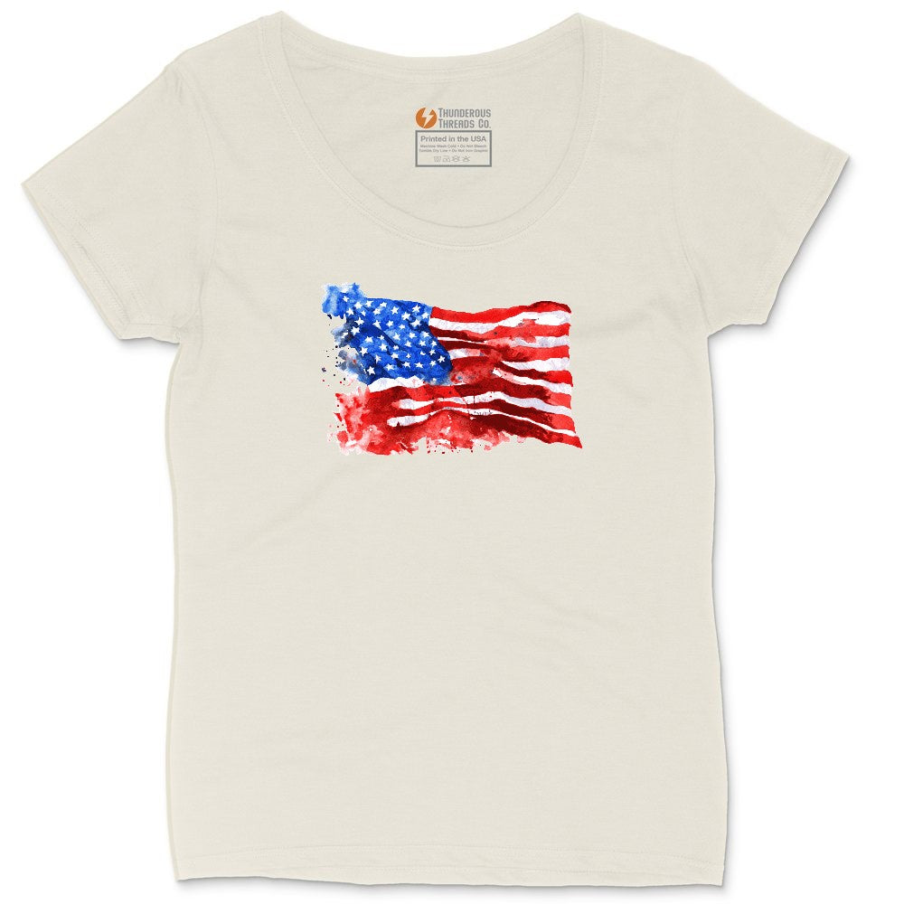 USA Flag Grunge Ladies Curvy Tee - Natural Heather