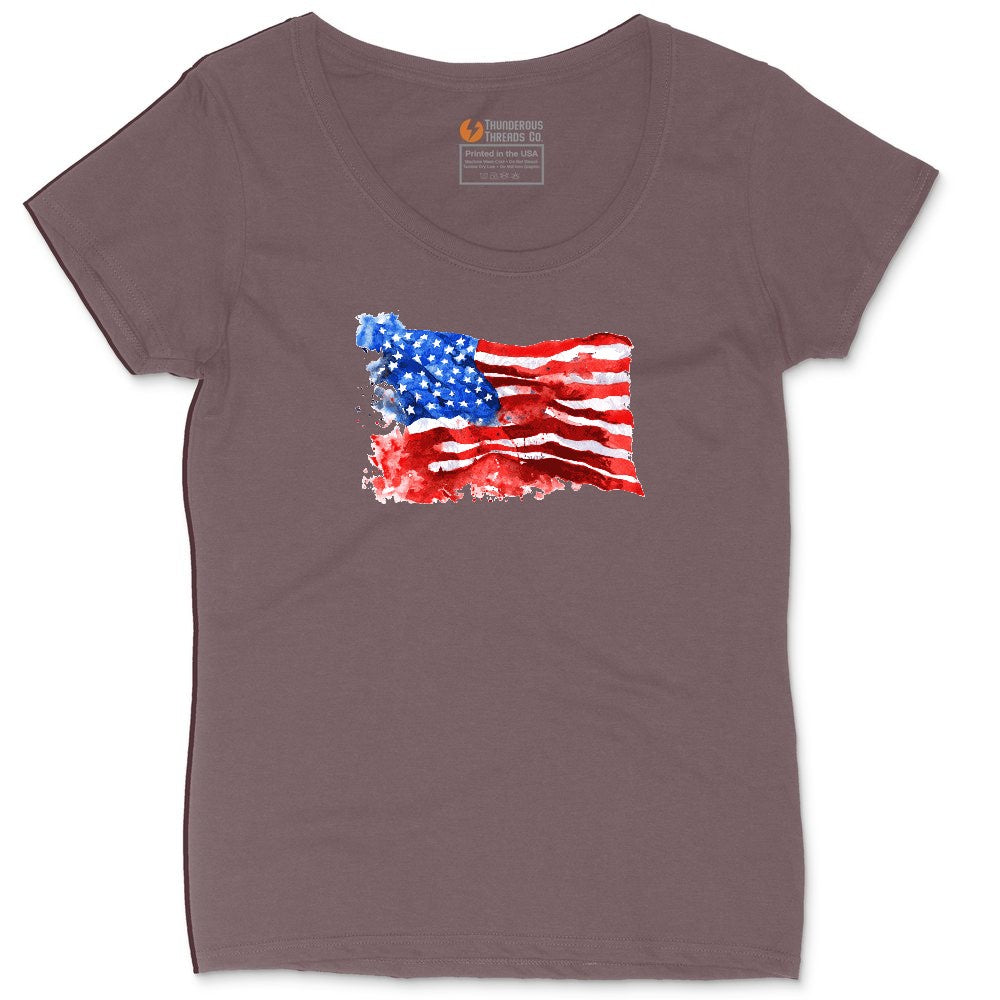 USA Flag Grunge Ladies Curvy Tee - Sangria Blackout
