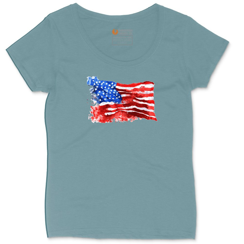 USA Flag Grunge Ladies Curvy Tee - Surf Blackout