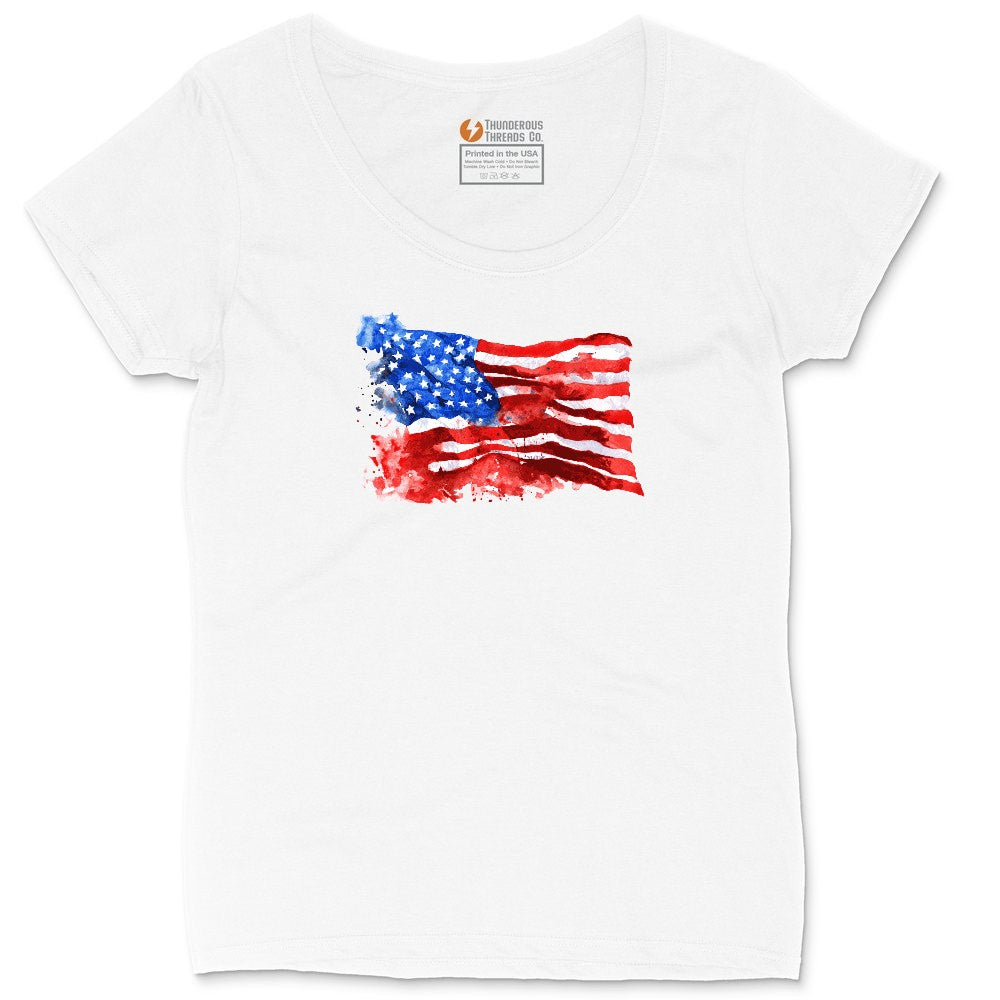 USA Flag Grunge Ladies Curvy Tee - White
