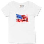 USA Flag Grunge Ladies Curvy Tee - White