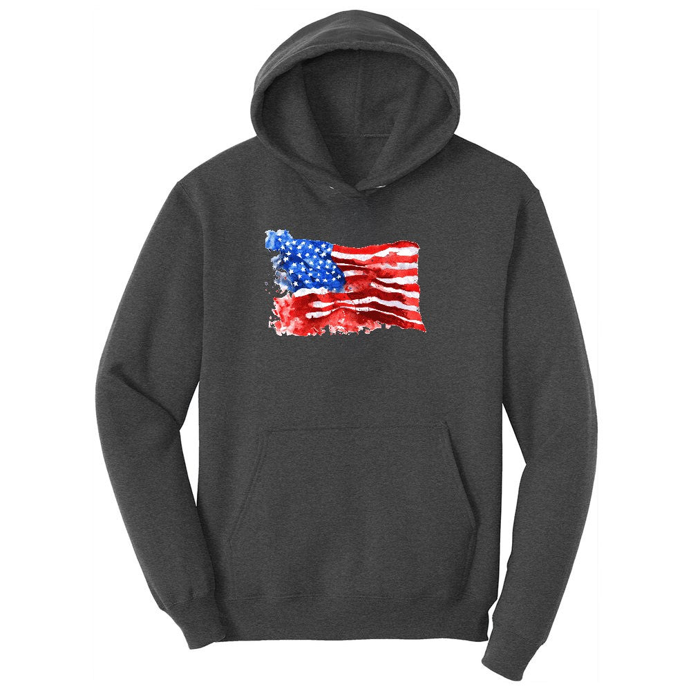 USA Flag Grunge Ladies Hoodie - Dark Heather Grey