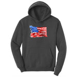 USA Flag Grunge Ladies Hoodie - Dark Heather Grey