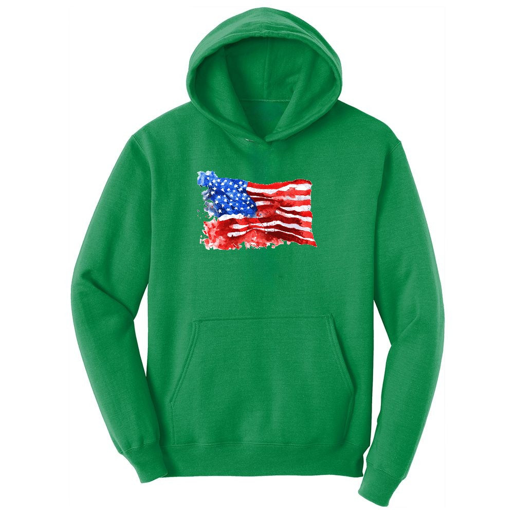 USA Flag Grunge Ladies Hoodie - Kelly Green