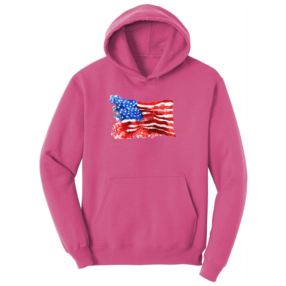 USA Flag Grunge Ladies Hoodie - Sangria