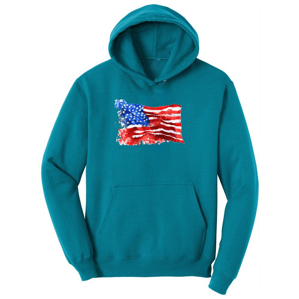 USA Flag Grunge Ladies Hoodie - Teal